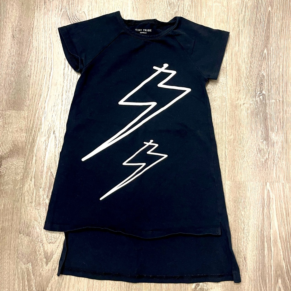 Girl's Tiny Tribe Black Lightning Bolt Graphic Dress- Size 6-‎ Pre-owned